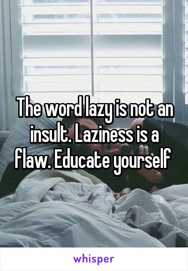 The word lazy is not an insult. Laziness is a flaw. Educate yourself 