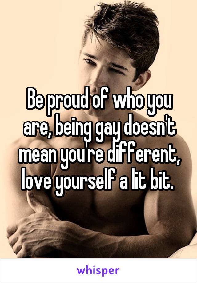 Be proud of who you are, being gay doesn't mean you're different, love yourself a lit bit. 