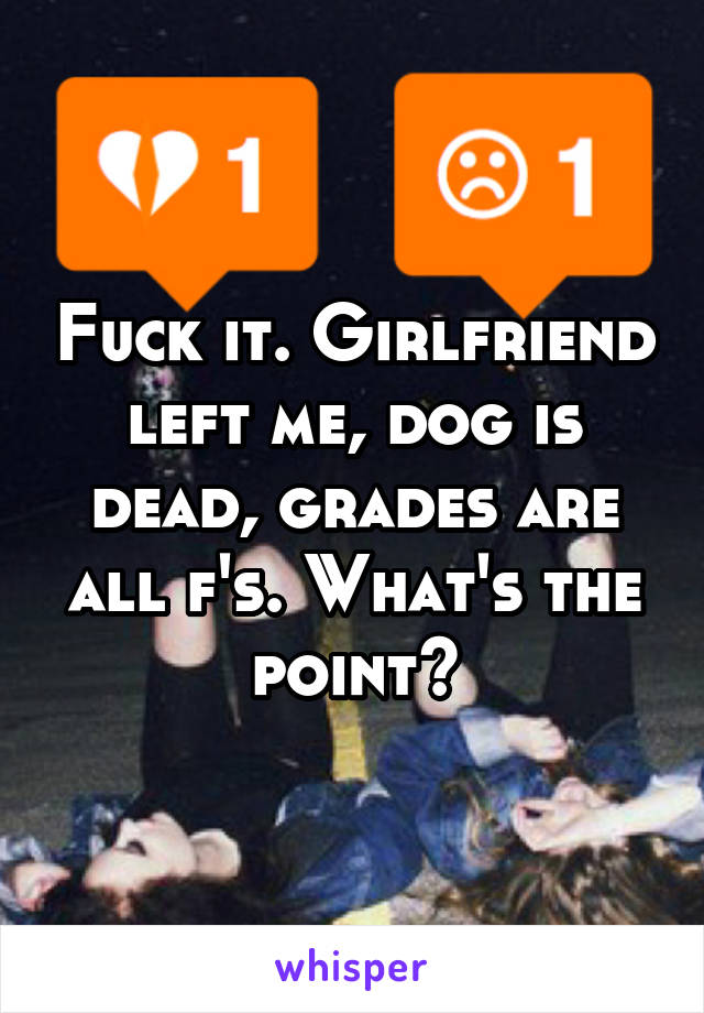 Fuck it. Girlfriend left me, dog is dead, grades are all f's. What's the point?