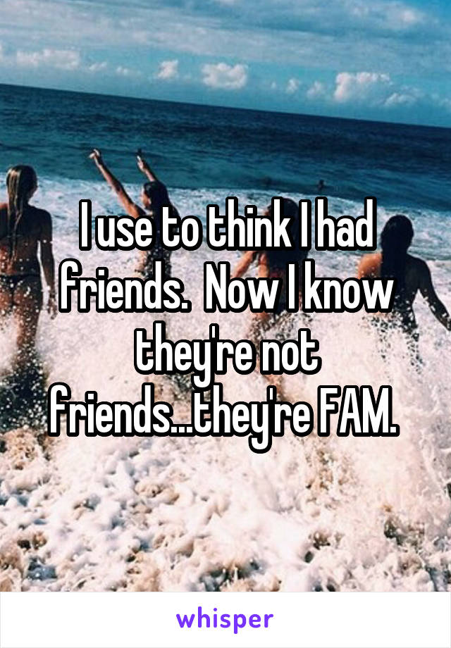 I use to think I had friends.  Now I know they're not friends...they're FAM. 