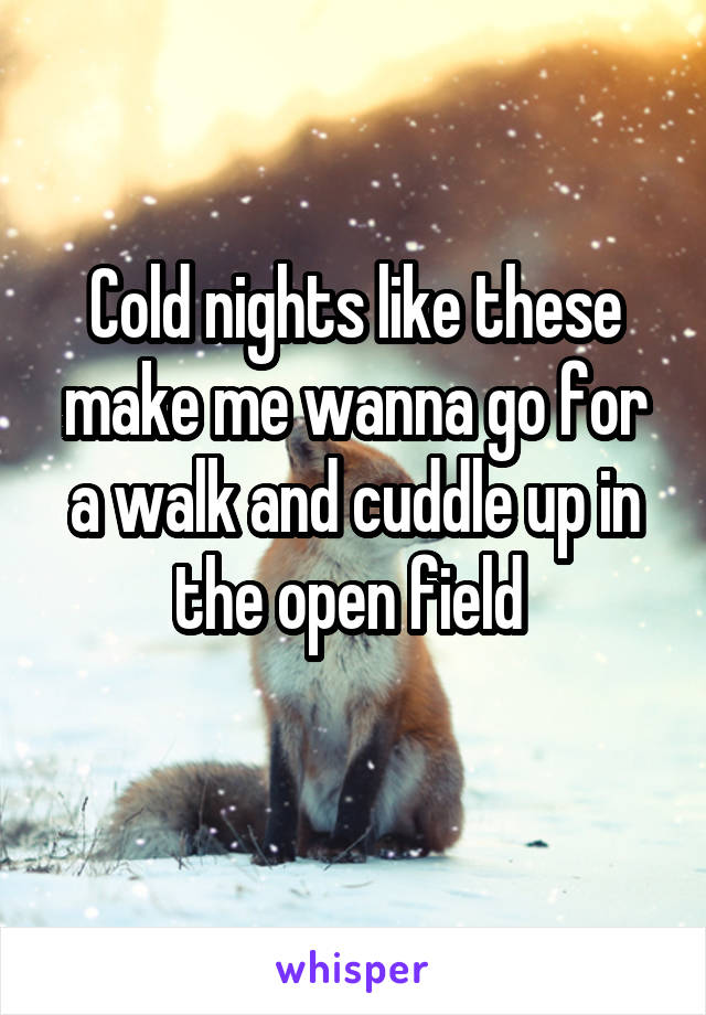 Cold nights like these make me wanna go for a walk and cuddle up in the open field 
