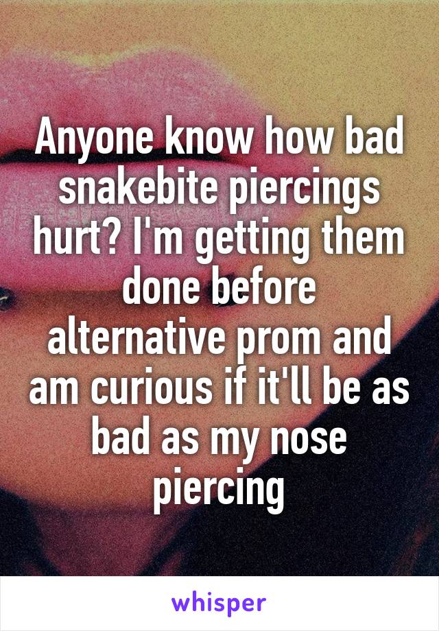 Anyone know how bad snakebite piercings hurt? I'm getting them done before alternative prom and am curious if it'll be as bad as my nose piercing