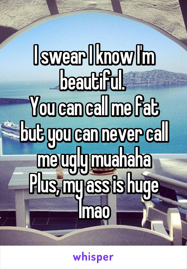 I swear I know I'm beautiful. 
You can call me fat but you can never call me ugly muahaha
Plus, my ass is huge lmao