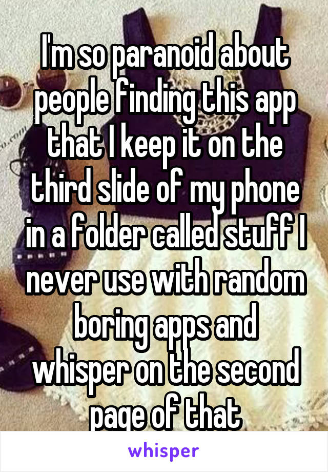 I'm so paranoid about people finding this app that I keep it on the third slide of my phone in a folder called stuff I never use with random boring apps and whisper on the second page of that