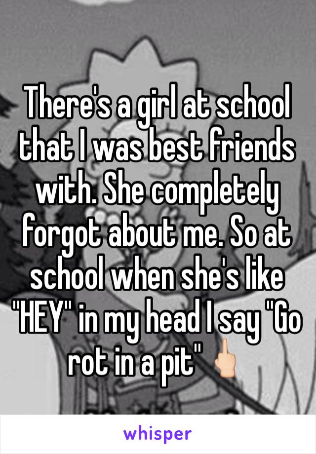 There's a girl at school that I was best friends with. She completely forgot about me. So at school when she's like "HEY" in my head I say "Go rot in a pit"🖕🏻