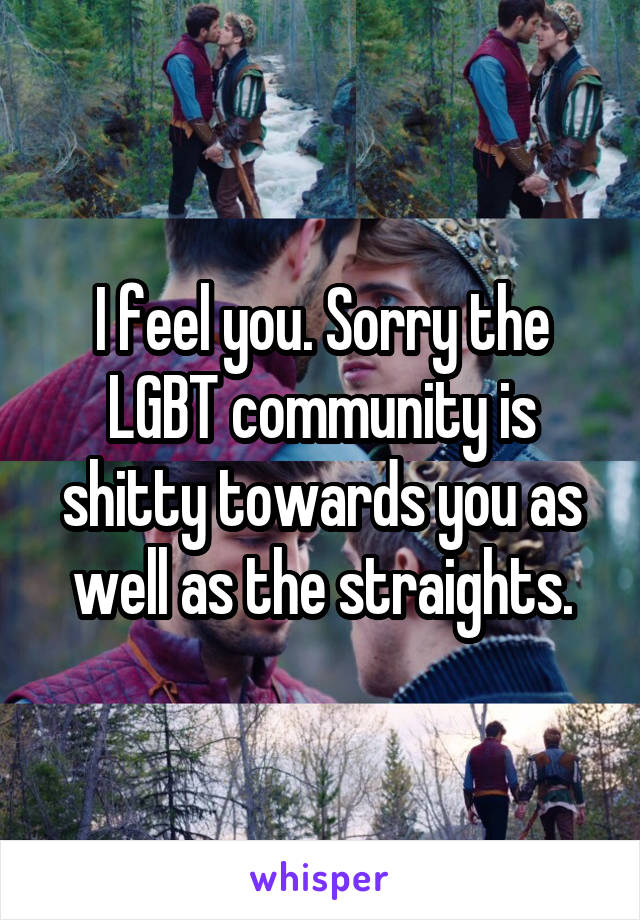 I feel you. Sorry the LGBT community is shitty towards you as well as the straights.