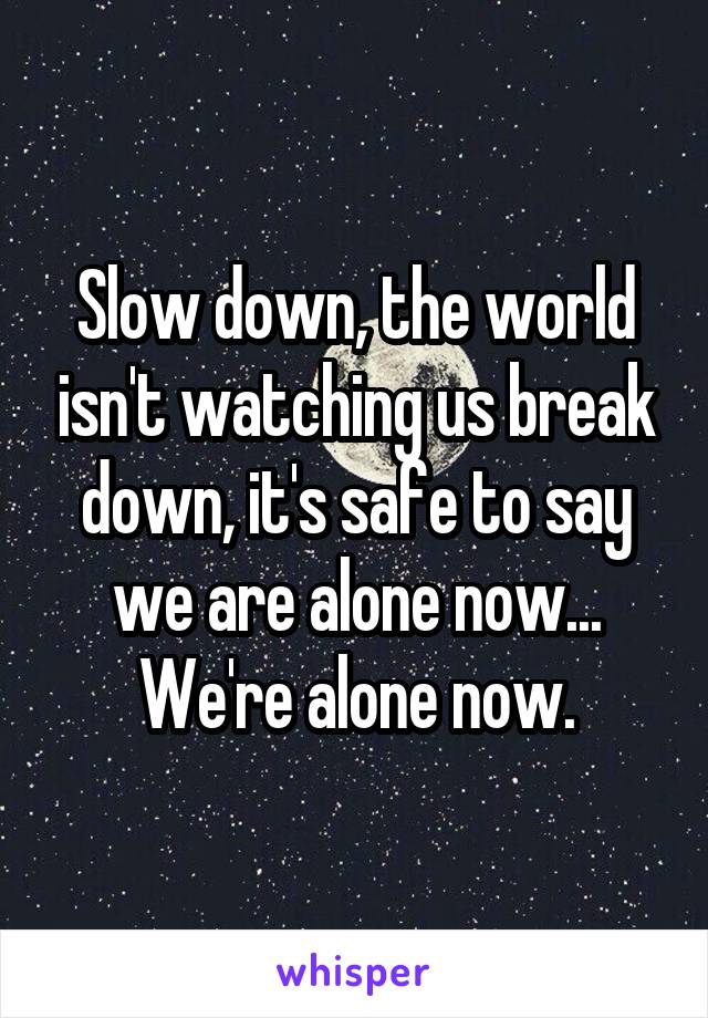 Slow down, the world isn't watching us break down, it's safe to say we are alone now... We're alone now.