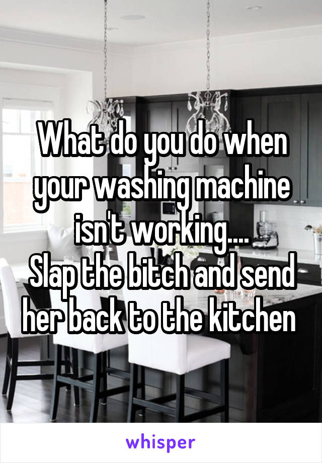 What do you do when your washing machine isn't working....
Slap the bitch and send her back to the kitchen 