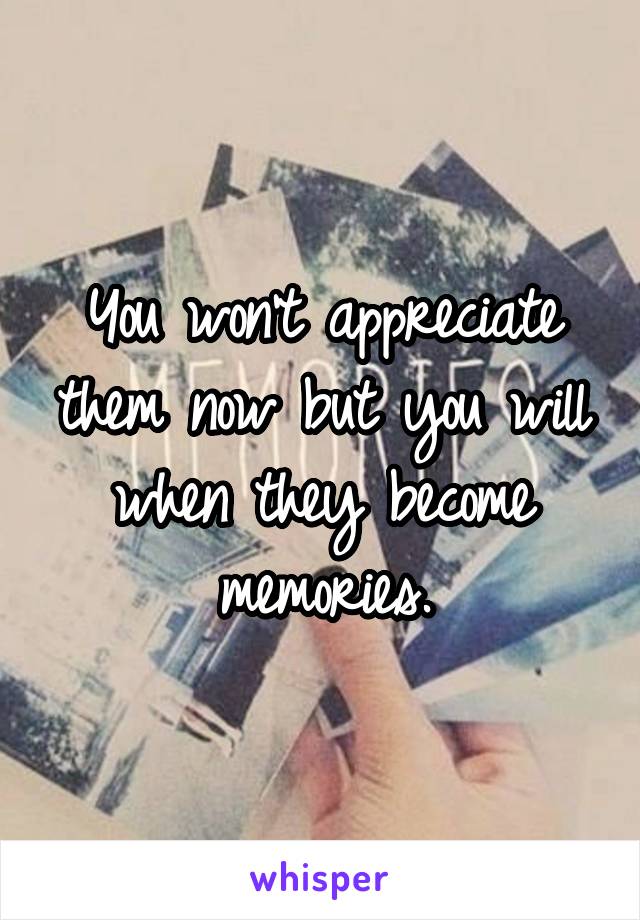You won't appreciate them now but you will when they become memories.