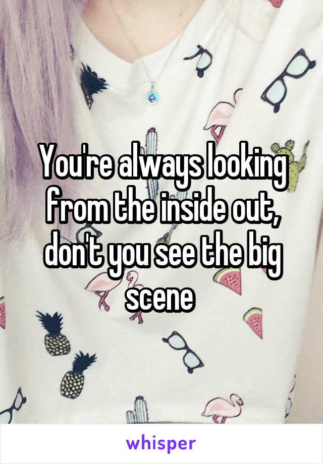 You're always looking from the inside out, don't you see the big scene 