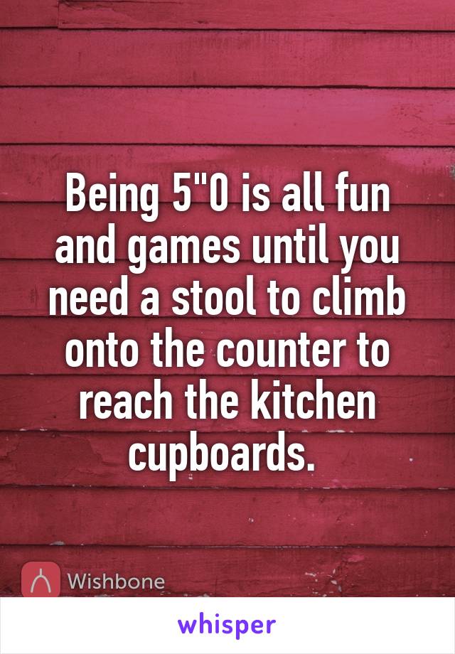 Being 5"0 is all fun and games until you need a stool to climb onto the counter to reach the kitchen cupboards. 