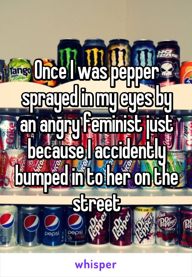 Once I was pepper sprayed in my eyes by an angry feminist just because I accidently bumped in to her on the street