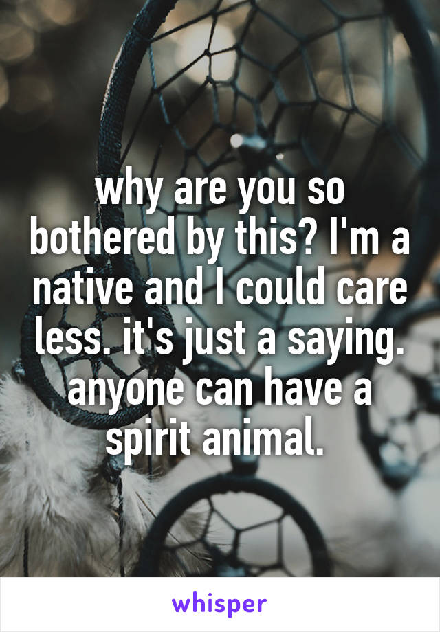 why are you so bothered by this? I'm a native and I could care less. it's just a saying. anyone can have a spirit animal. 