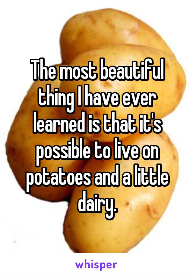 The most beautiful thing I have ever learned is that it's possible to live on potatoes and a little dairy.