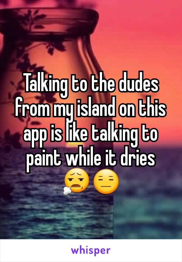 Talking to the dudes from my island on this app is like talking to paint while it dries 😧😑