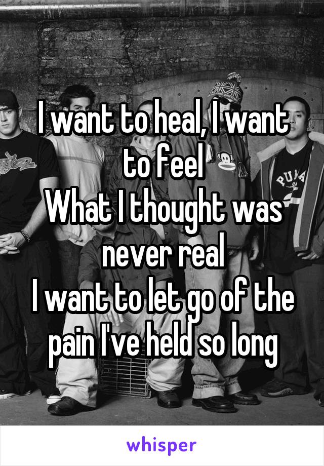 I want to heal, I want to feel
What I thought was never real
I want to let go of the pain I've held so long