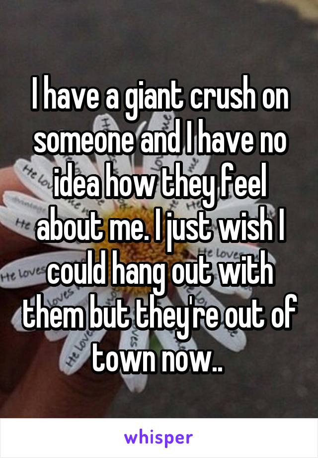 I have a giant crush on someone and I have no idea how they feel about me. I just wish I could hang out with them but they're out of town now.. 