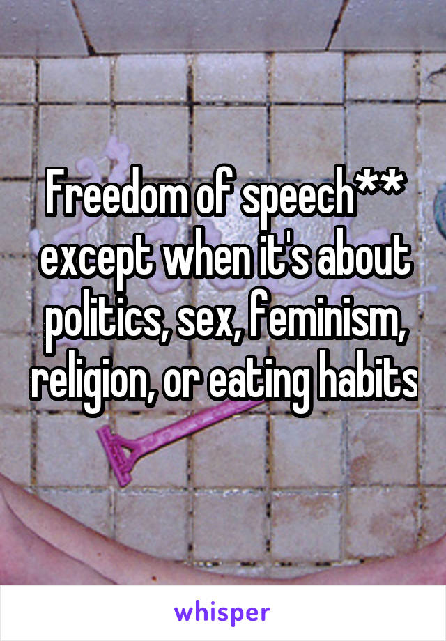 Freedom of speech** except when it's about politics, sex, feminism, religion, or eating habits 