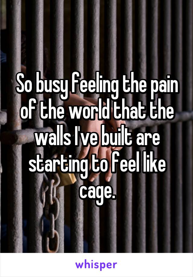 So busy feeling the pain of the world that the walls I've built are starting to feel like cage.