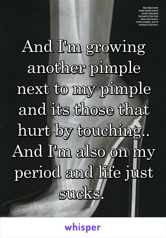 And I'm growing another pimple next to my pimple and its those that hurt by touching.. And I'm also on my period and life just sucks. 