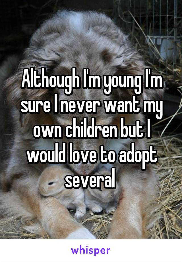 Although I'm young I'm sure I never want my own children but I would love to adopt several 