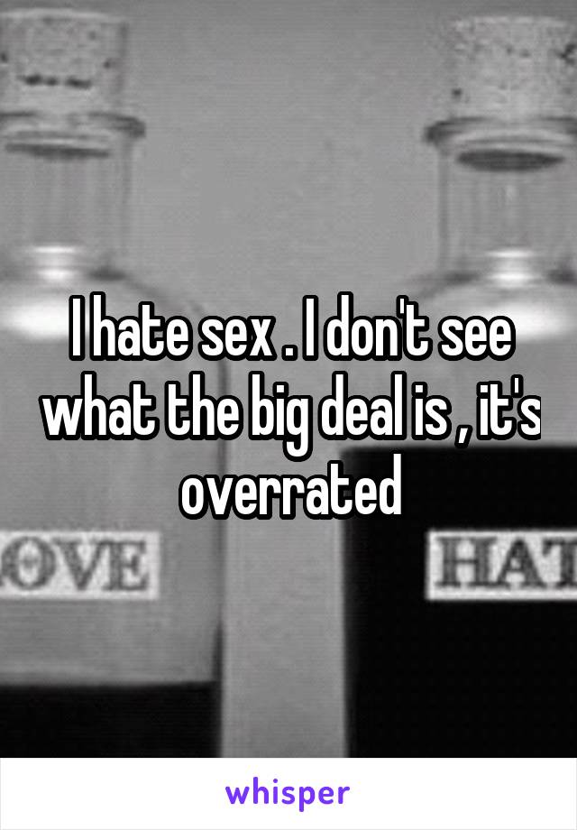 I hate sex . I don't see what the big deal is , it's overrated