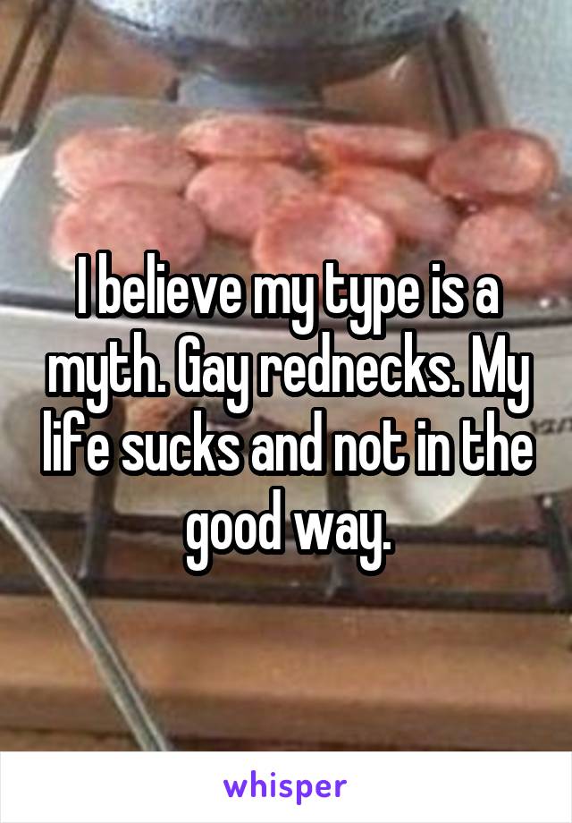 I believe my type is a myth. Gay rednecks. My life sucks and not in the good way.