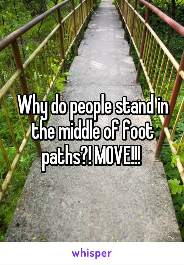 Why do people stand in the middle of foot paths?! MOVE!!! 