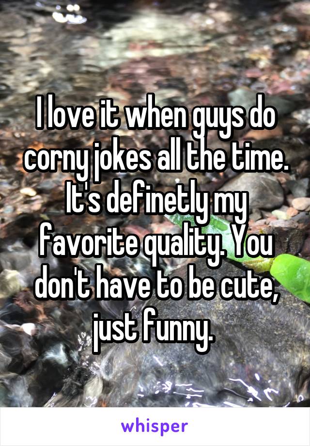 I love it when guys do corny jokes all the time. It's definetly my favorite quality. You don't have to be cute, just funny. 