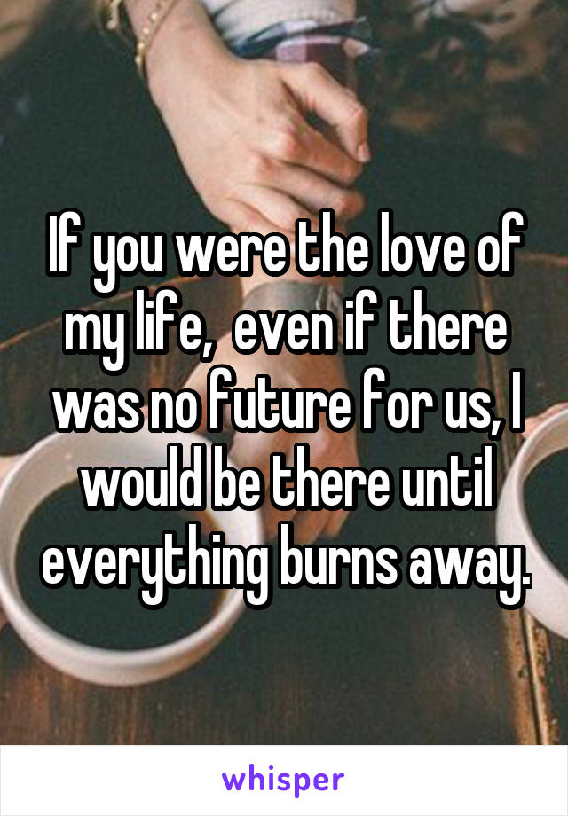 If you were the love of my life,  even if there was no future for us, I would be there until everything burns away.