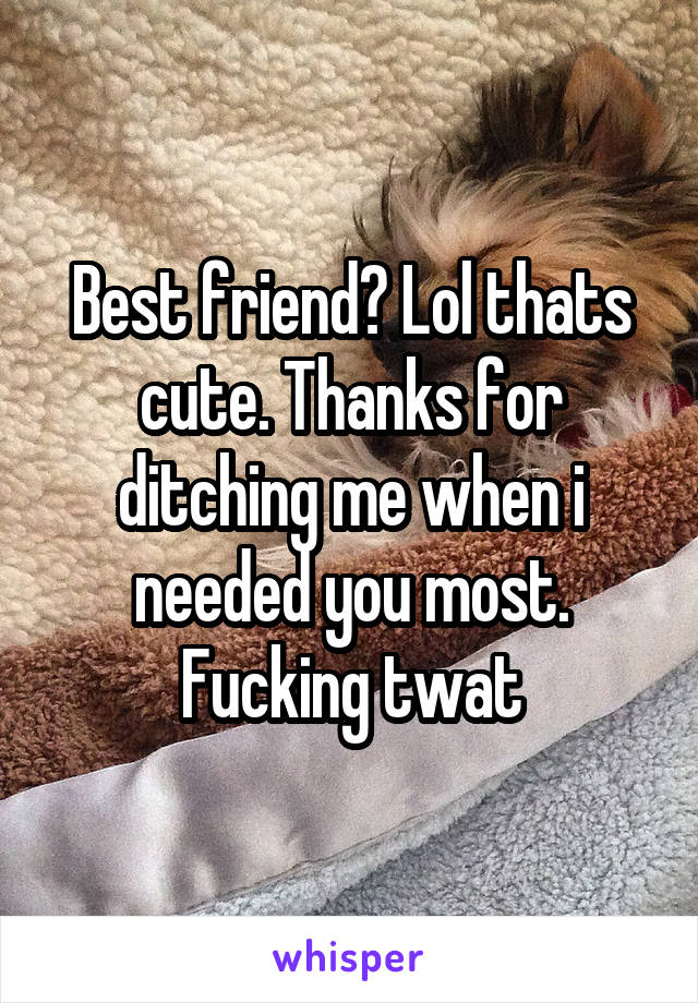 Best friend? Lol thats cute. Thanks for ditching me when i needed you most. Fucking twat