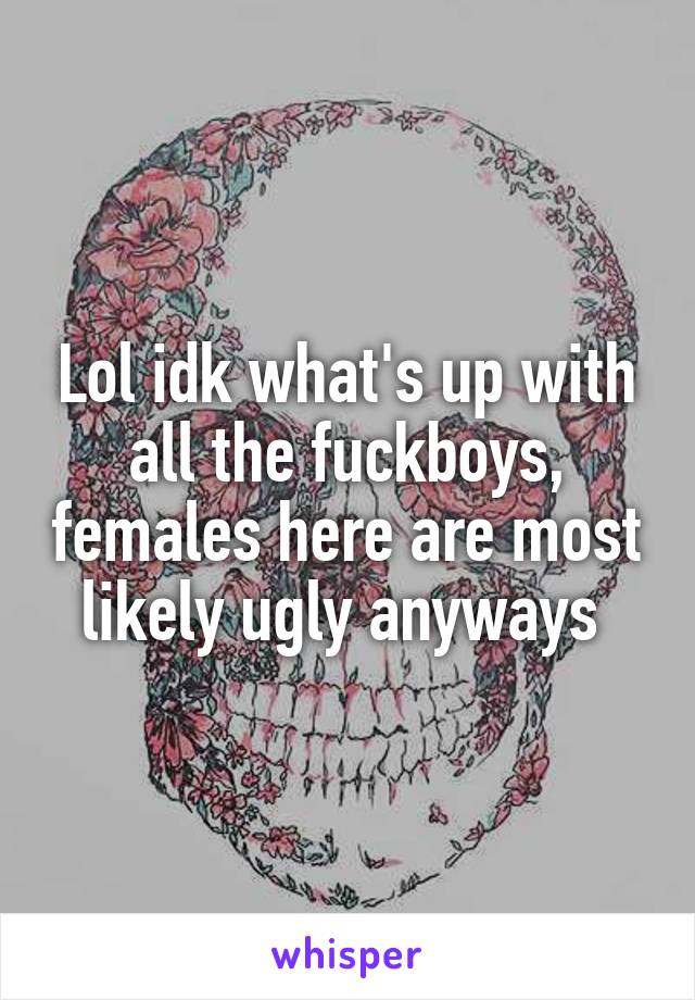 Lol idk what's up with all the fuckboys, females here are most likely ugly anyways 