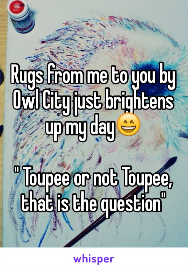 Rugs from me to you by Owl City just brightens up my day😄

" Toupee or not Toupee, that is the question"