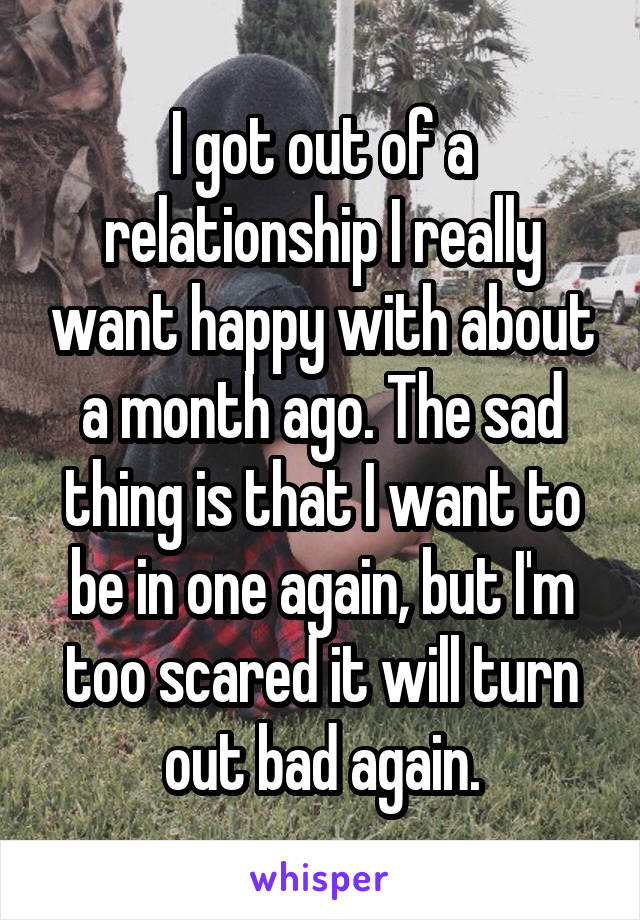 I got out of a relationship I really want happy with about a month ago. The sad thing is that I want to be in one again, but I'm too scared it will turn out bad again.