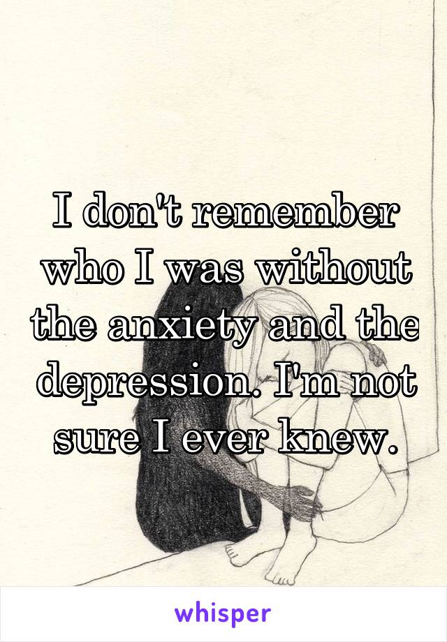 I don't remember who I was without the anxiety and the depression. I'm not sure I ever knew.