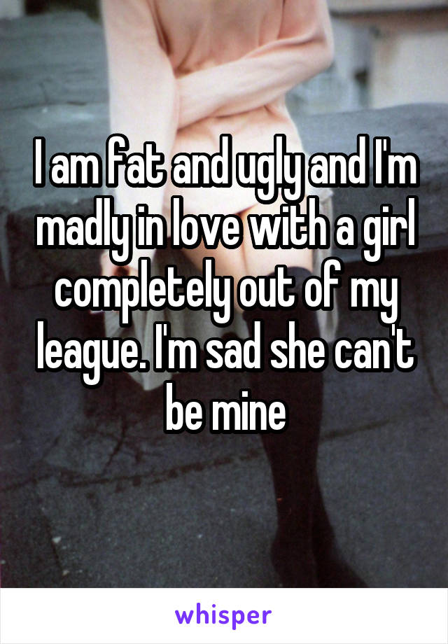 I am fat and ugly and I'm madly in love with a girl completely out of my league. I'm sad she can't be mine
