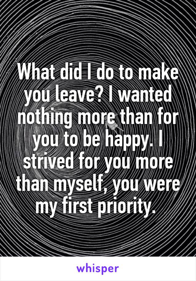 What did I do to make you leave? I wanted nothing more than for you to be happy. I strived for you more than myself, you were my first priority. 