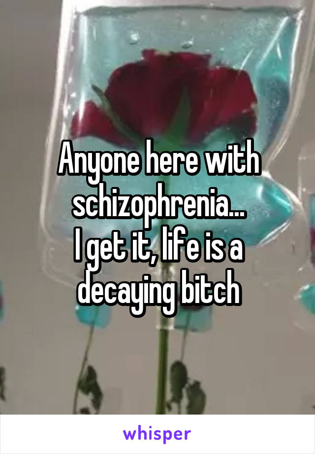 Anyone here with schizophrenia...
I get it, life is a decaying bitch