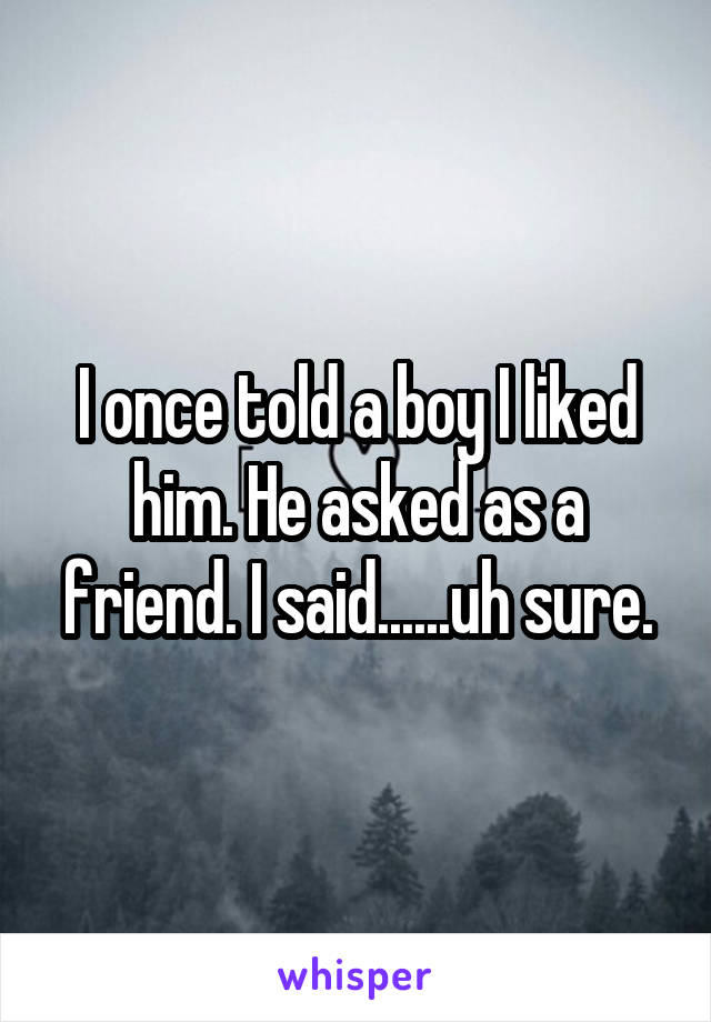 I once told a boy I liked him. He asked as a friend. I said......uh sure.