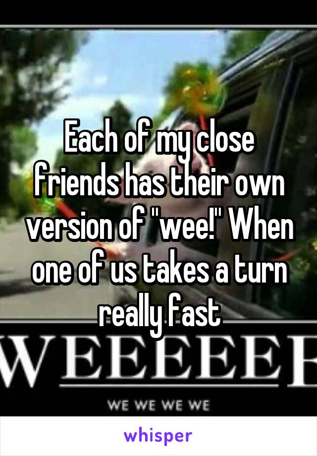 Each of my close friends has their own version of "wee!" When one of us takes a turn really fast