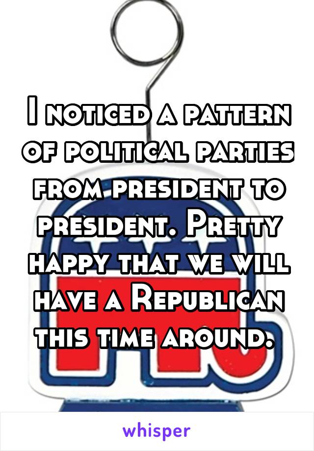 I noticed a pattern of political parties from president to president. Pretty happy that we will have a Republican this time around. 