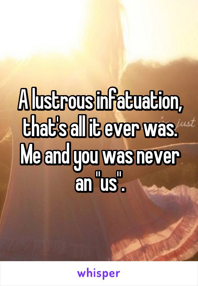 A lustrous infatuation, that's all it ever was. Me and you was never an "us".