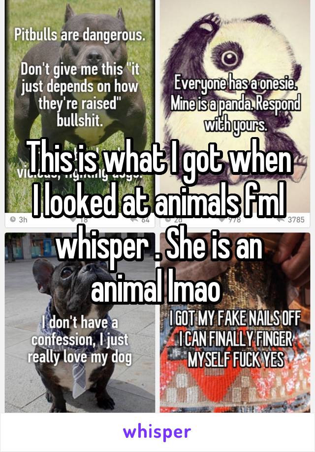 This is what I got when I looked at animals fml whisper . She is an animal lmao 