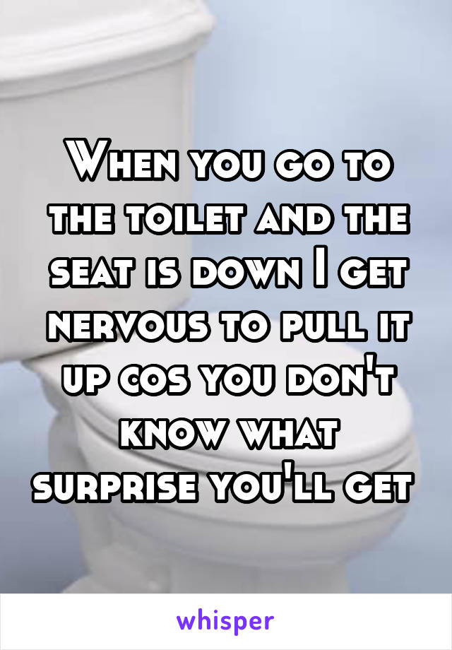 When you go to the toilet and the seat is down I get nervous to pull it up cos you don't know what surprise you'll get 