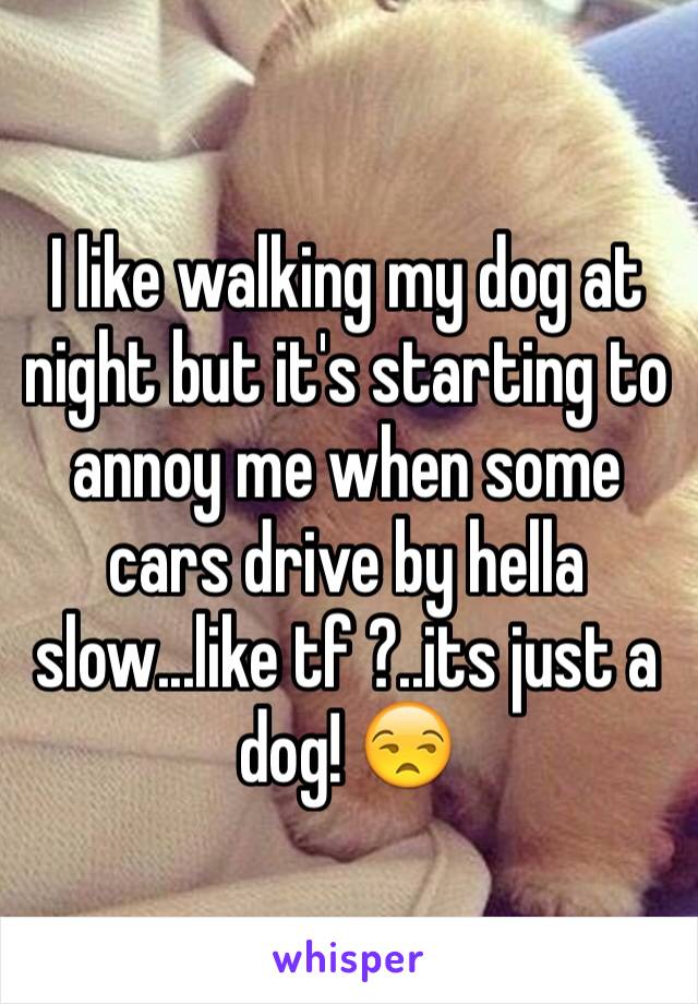 I like walking my dog at night but it's starting to annoy me when some cars drive by hella slow...like tf ?..its just a dog! 😒