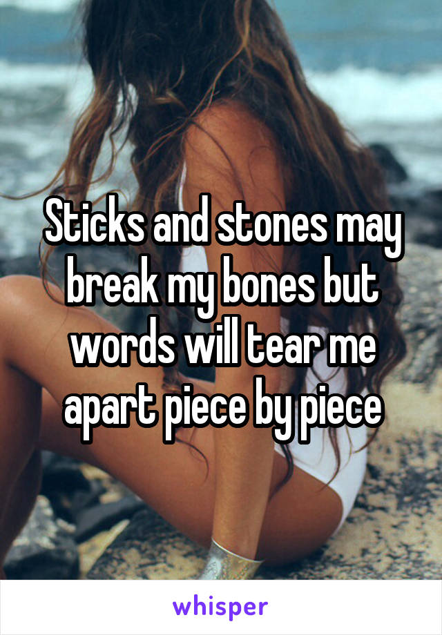 Sticks and stones may break my bones but words will tear me apart piece by piece