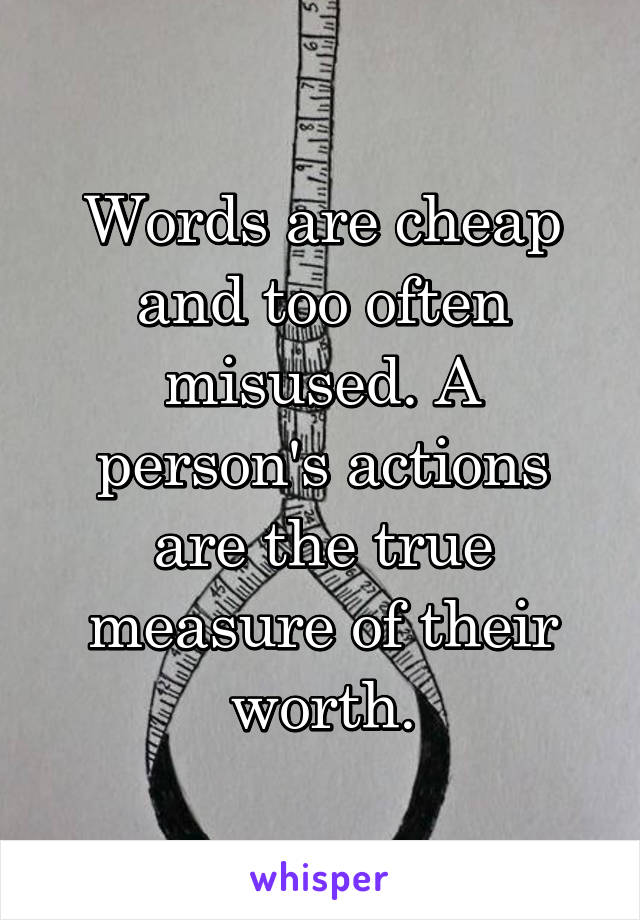 Words are cheap and too often misused. A person's actions are the true measure of their worth.