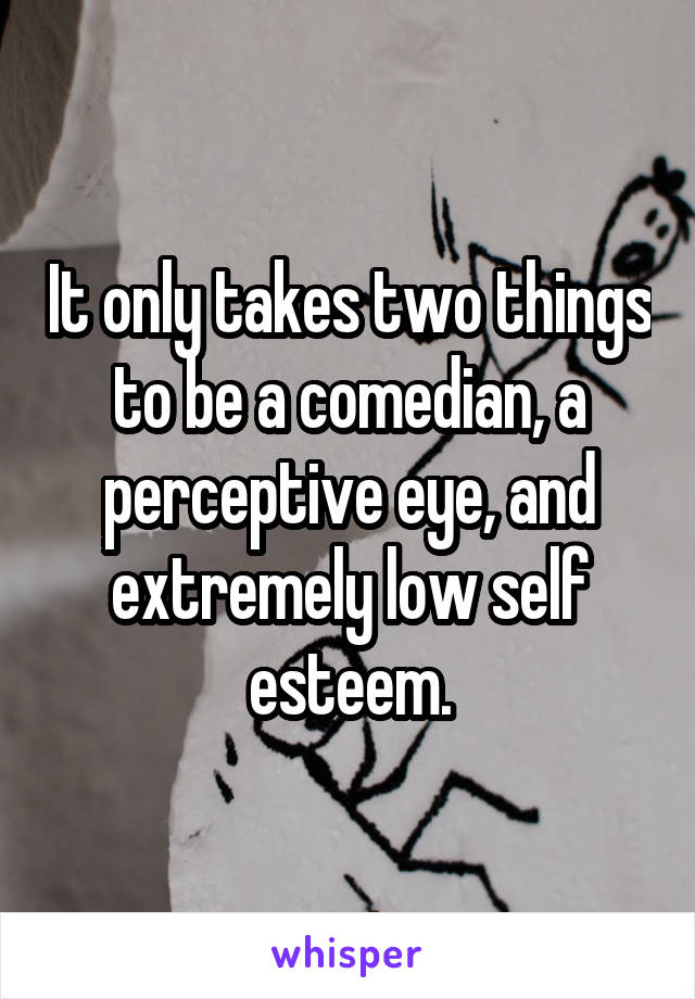 It only takes two things to be a comedian, a perceptive eye, and extremely low self esteem.