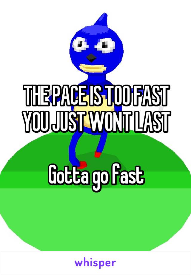 THE PACE IS TOO FAST YOU JUST WONT LAST

Gotta go fast