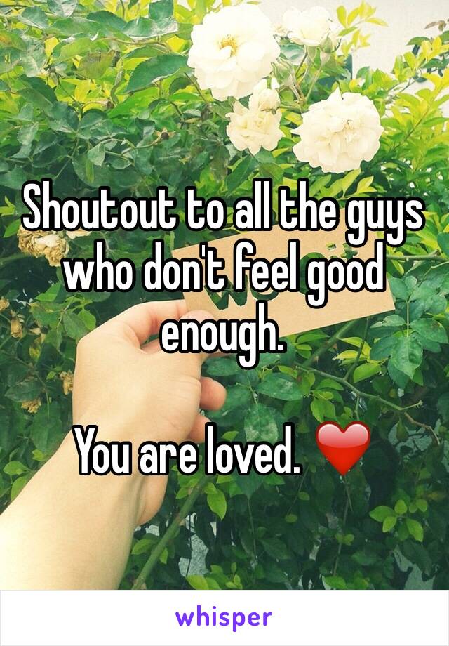 Shoutout to all the guys who don't feel good enough.

You are loved. ❤️